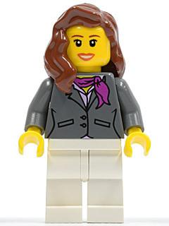 LEGO Minifigure-Dark Bluish Gray Jacket with Magenta Scarf, White Legs, Reddish Brown Female Hair over Shoulder-Town / City-CTY187-Creative Brick Builders